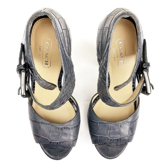 COACH Maze Leather Croc Embossed Platform Sandals - Picture 7 of 10